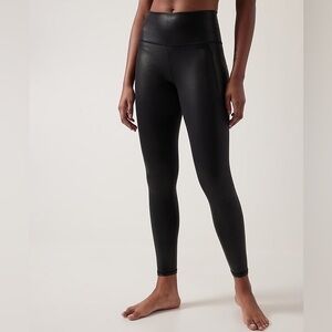 Athleta Salutation Slash Shine Shimmery Black Legging Tights high rise 25” small